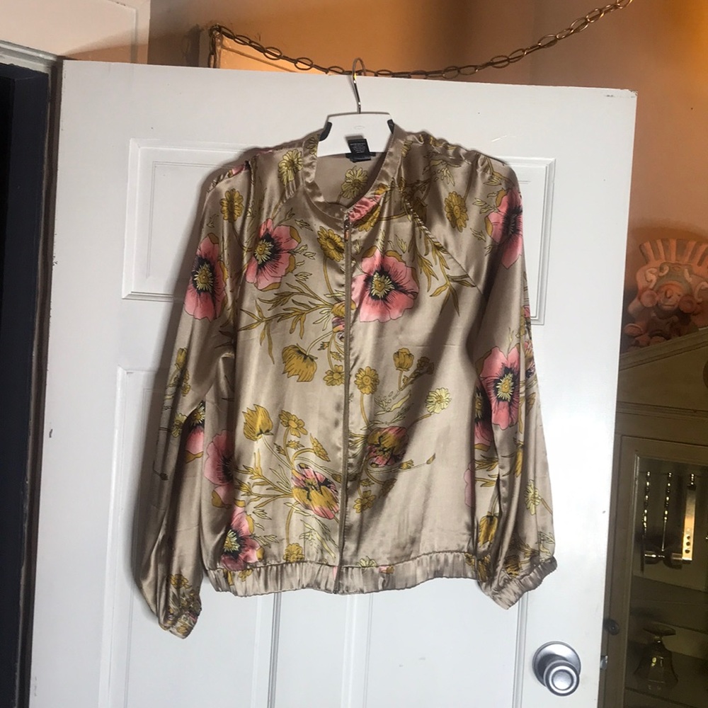 Wet seal polyester zip up floral jacket